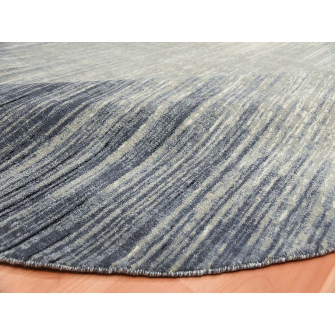 Gray, Modern Ombre Organic Wool Hand Knotted Round Oriental Rug - 6