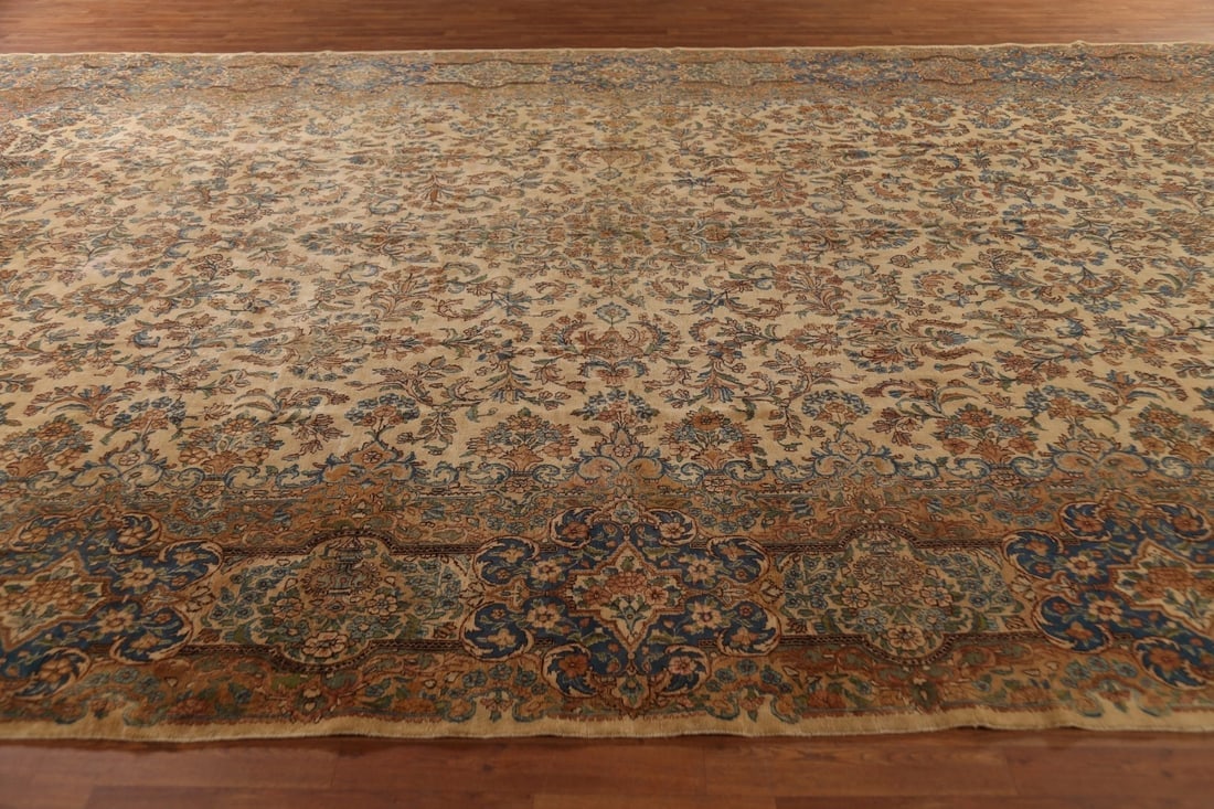 Pre-1900 Vegetable Dye Kerman Persian Large Rug 11x20 - 18