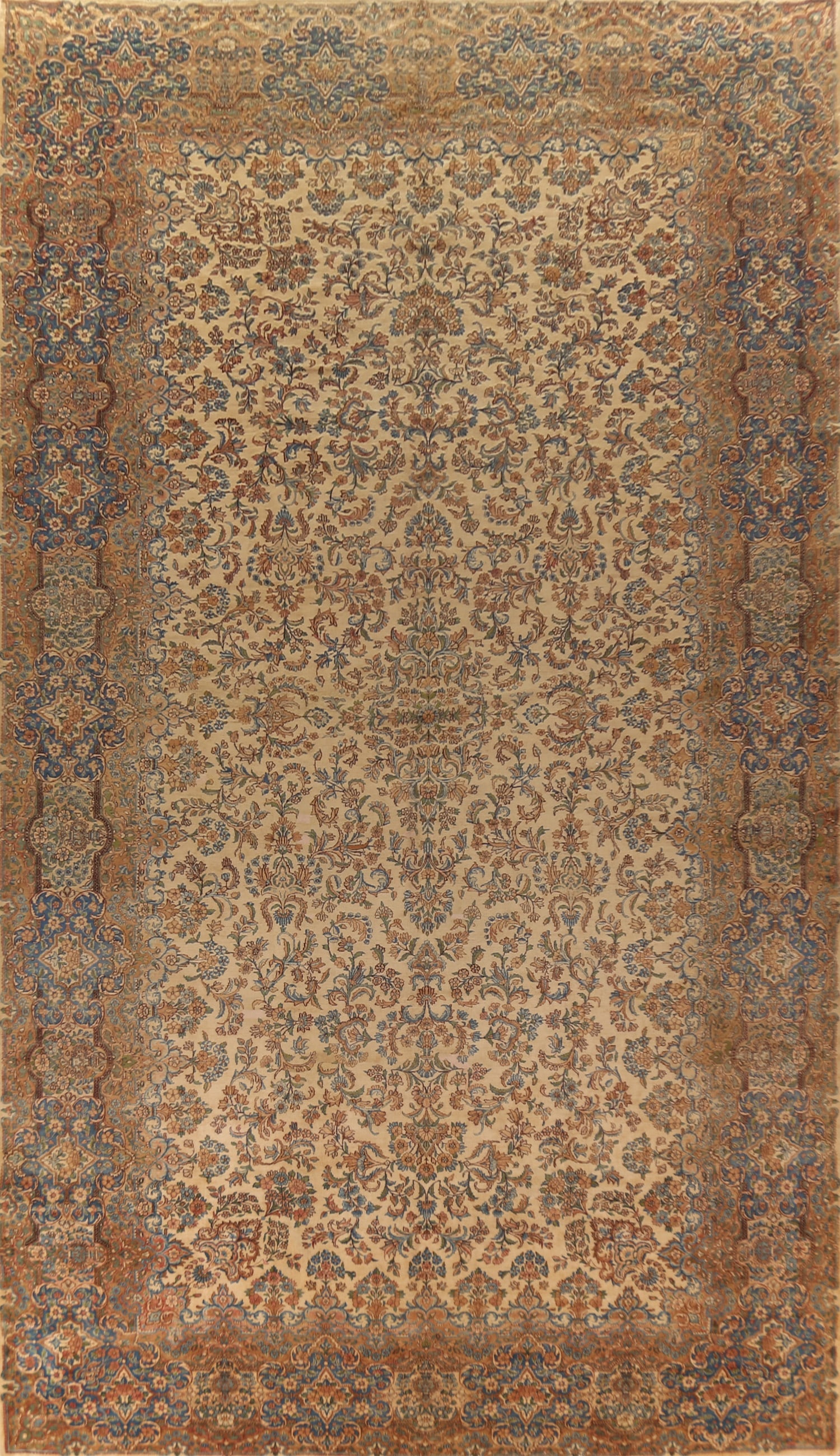 Pre-1900 Vegetable Dye Kerman Persian Large Rug 11x20: Title: Pre-1900 Vegetable Dye Kerman Persian Large Rug 11x20Description:A Beautiful Genuine Iran ( Persia ) Kerman rug is Hand Knotted by skillful weavers in Iran ( Persia ) with 100% Wool Material.