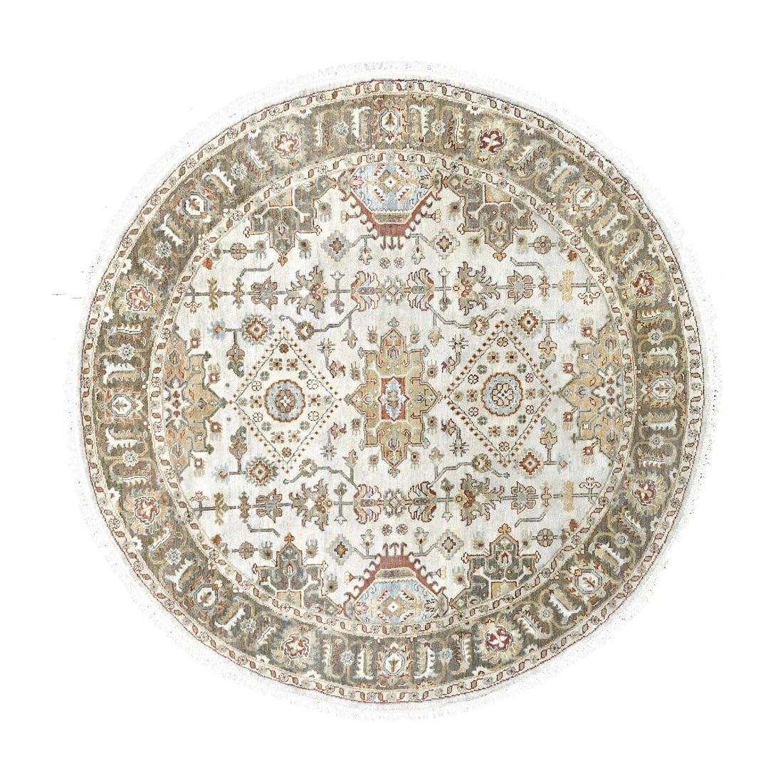 Goose Gray, Karajeh Design, Pure Wool, Hand Knotted Round Rug (1 of 8)