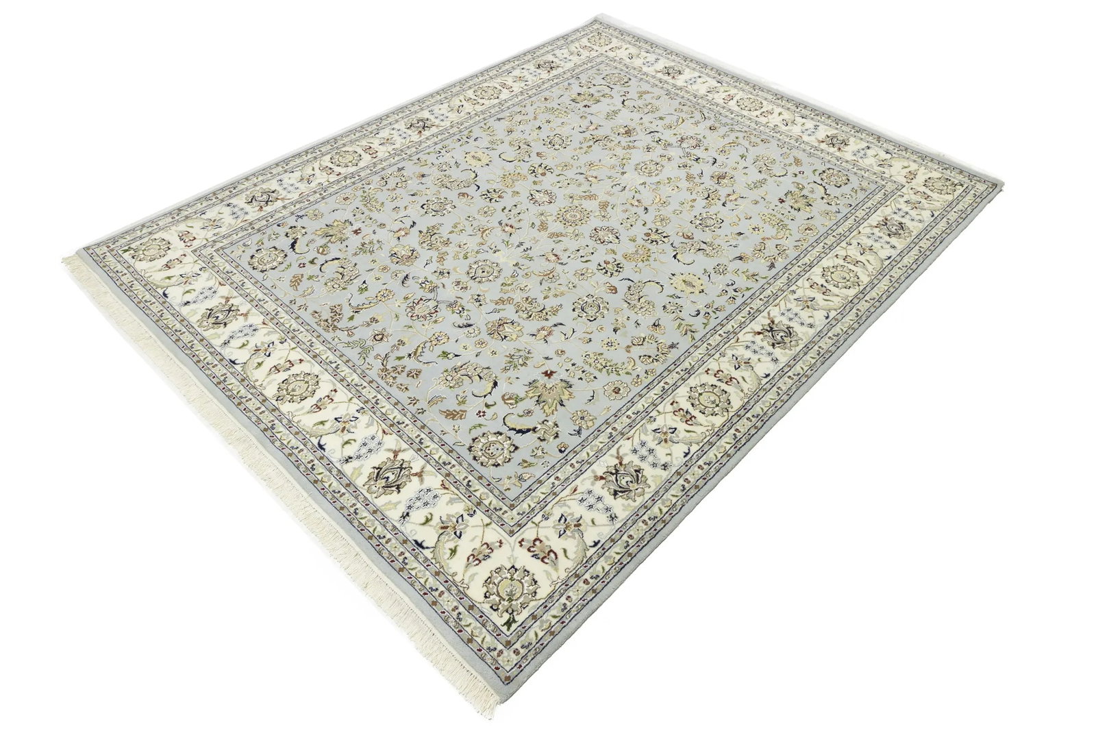 Light Blue-gray Floral 8X10 Indo-Nain Oriental Rug - 4