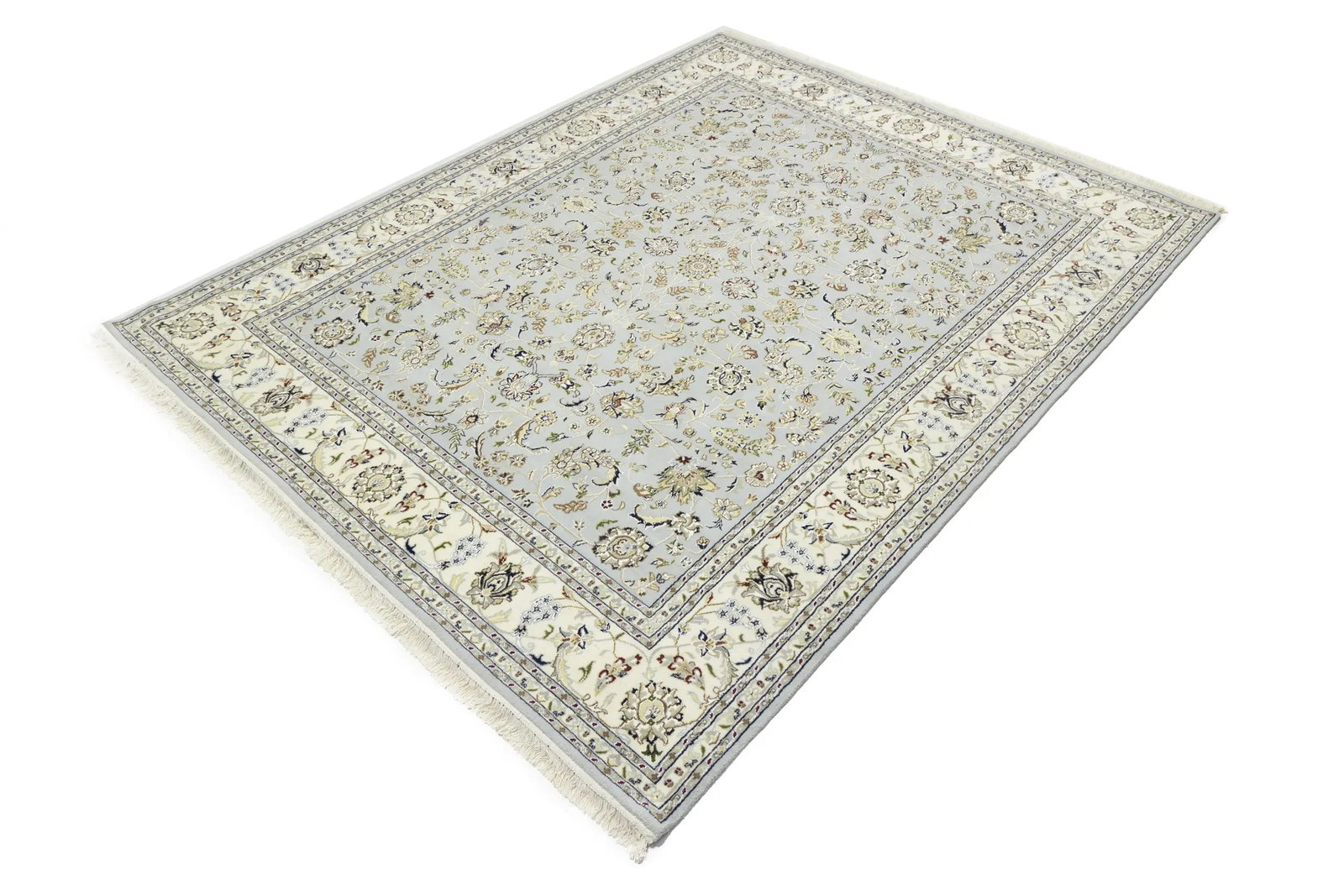 Light Blue-gray Floral 8X10 Indo-Nain Oriental Rug - 6