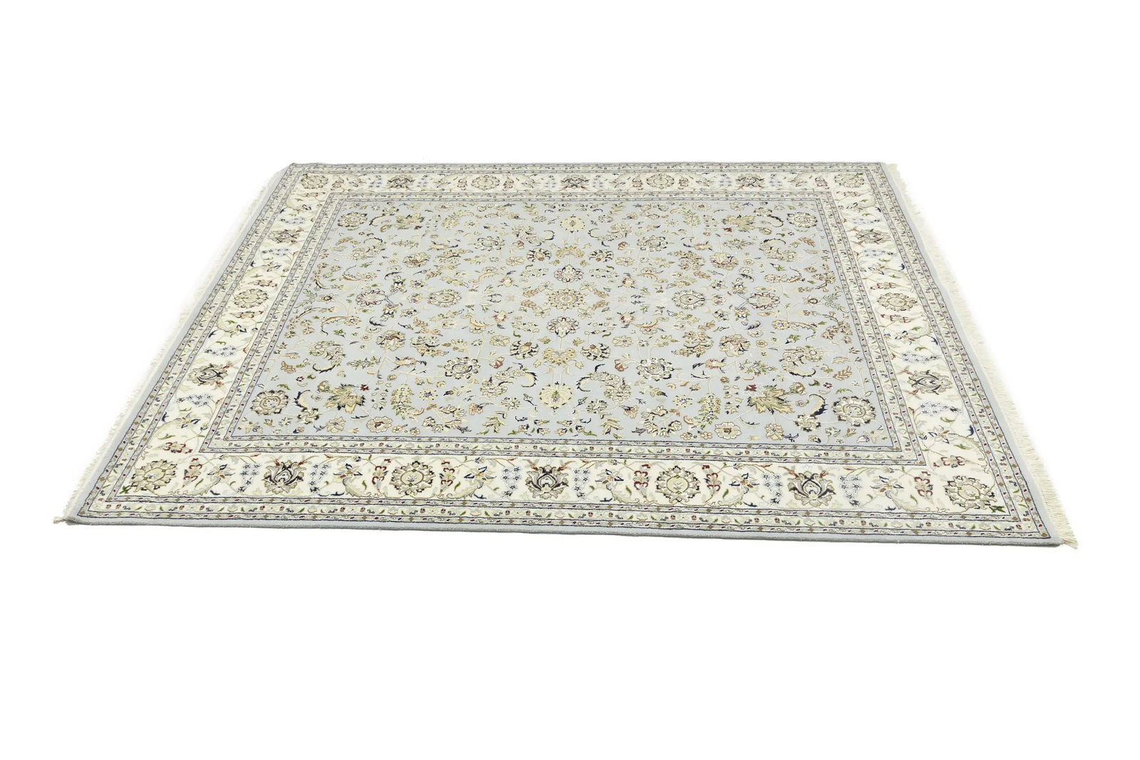 Light Blue-gray Floral 8X10 Indo-Nain Oriental Rug - 7