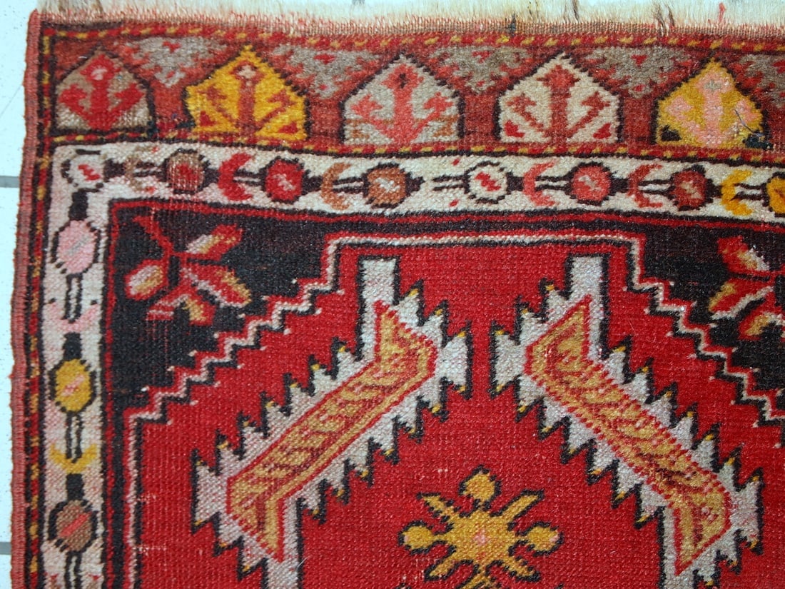 Handmade vintage Turkish Yastik rug 1.6' x 3.1' (50cm x 96cm) 1960s - 10