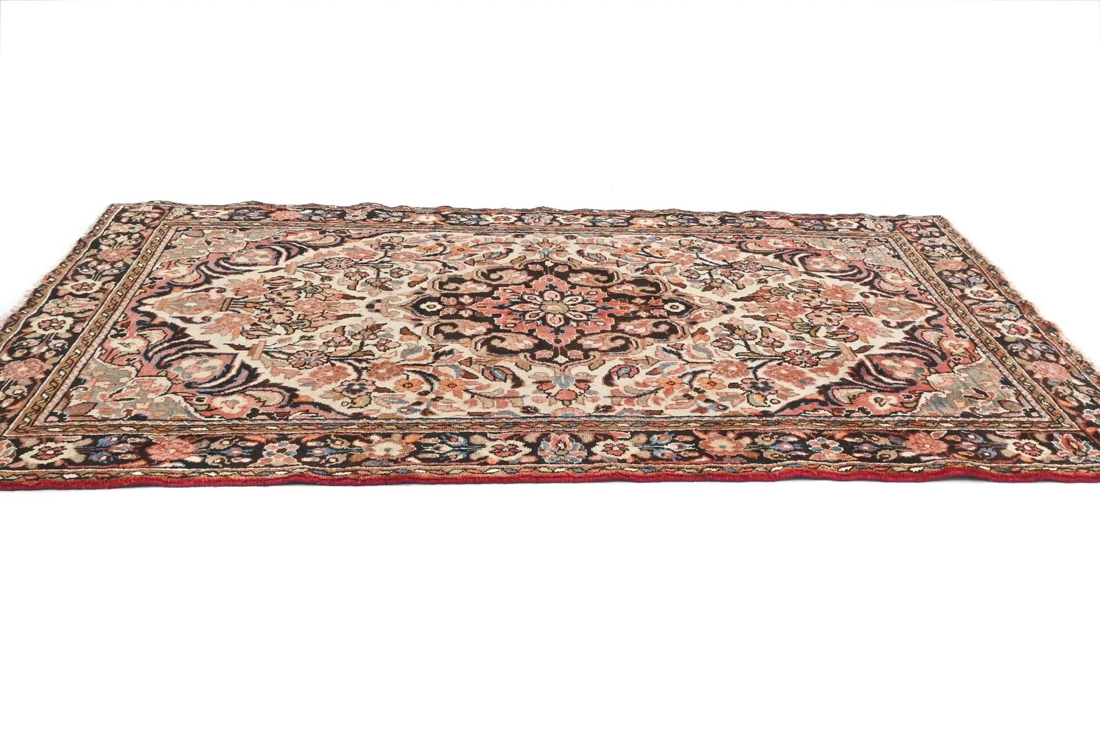Cream Floral Tribal 5'0X8'5 Hamedan Persian Rug - 4