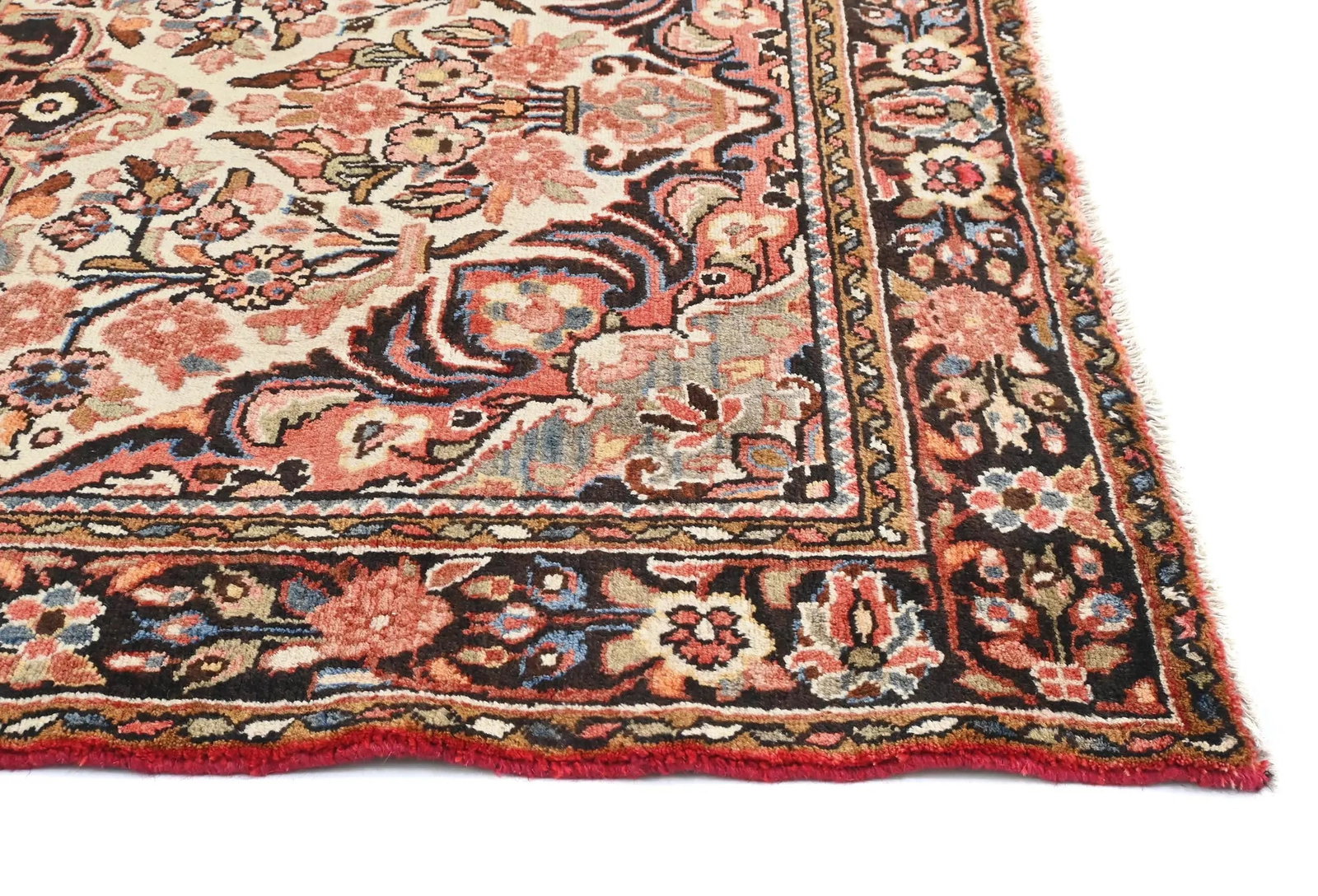 Cream Floral Tribal 5'0X8'5 Hamedan Persian Rug - 8