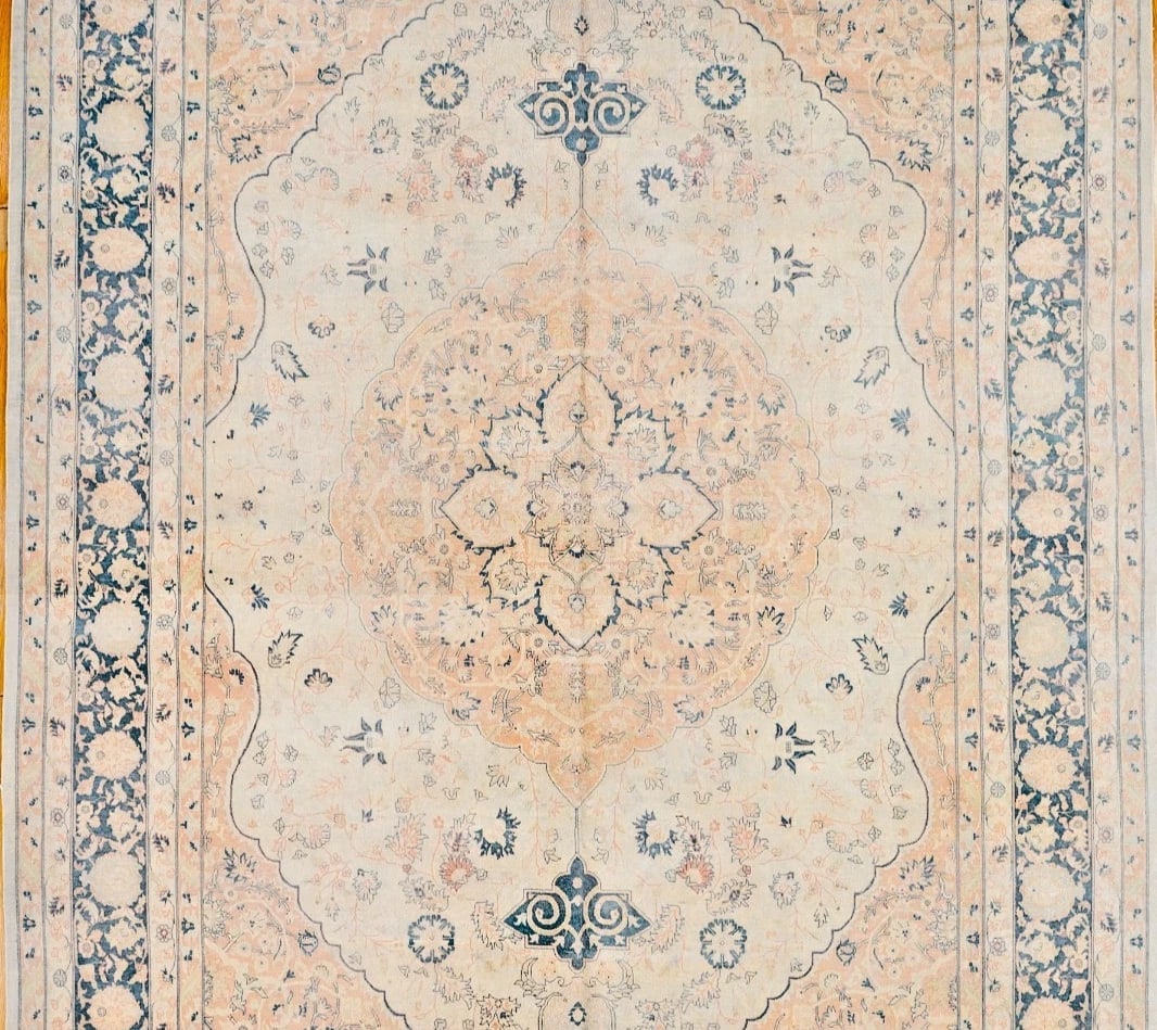 Hand Knotted Indo-Tabriz Ivory Wool Oriental Area Rug Carpet 10'9" x 16'2" - 4