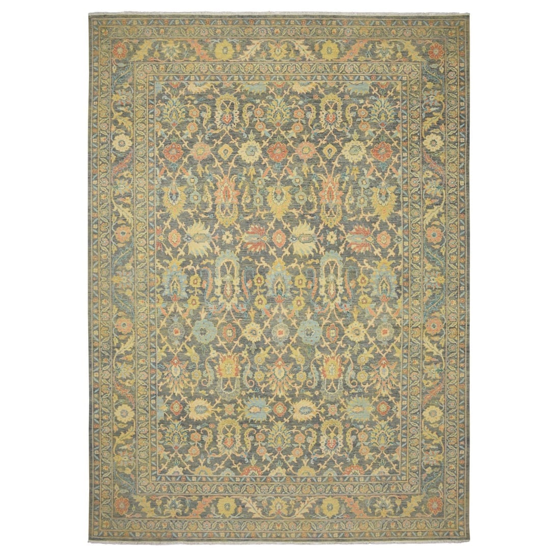 Dim Gray Ziegler Mahal with Intricate Design All Wool Hand Knotted Rug: Title: Dim Gray Ziegler Mahal with Intricate Design All Wool Hand Knotted RugDescription:This is a truly genuine one-of-a-kind. It has been Knotted for months and months in the centuries-old weaving
