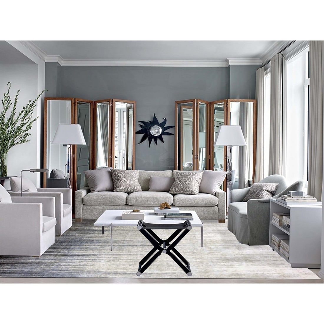 Gray and Black, Pure Wool, Hand Knotted Modern Ombre Design Rug - 2