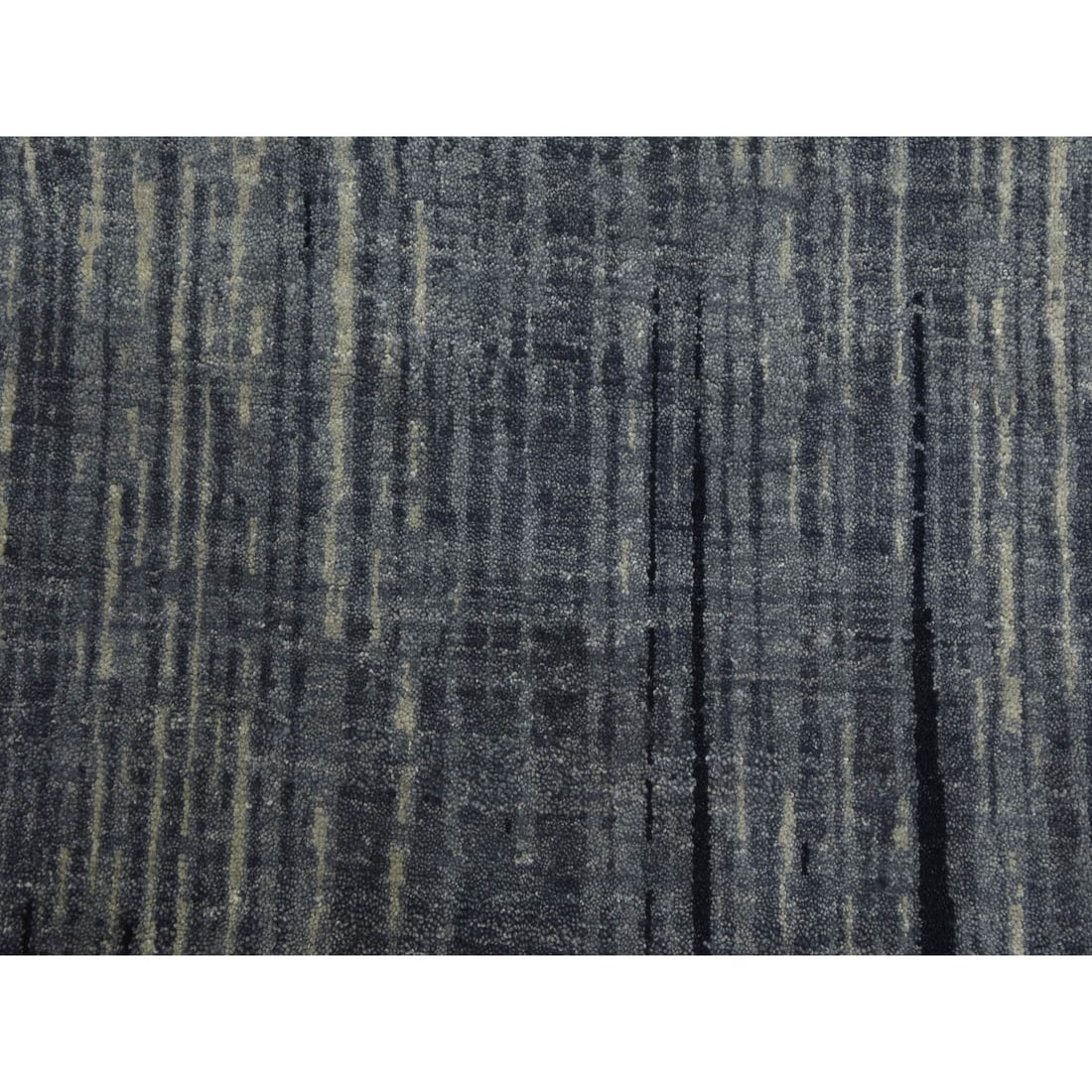 Gray and Black, Pure Wool, Hand Knotted Modern Ombre Design Rug - 9