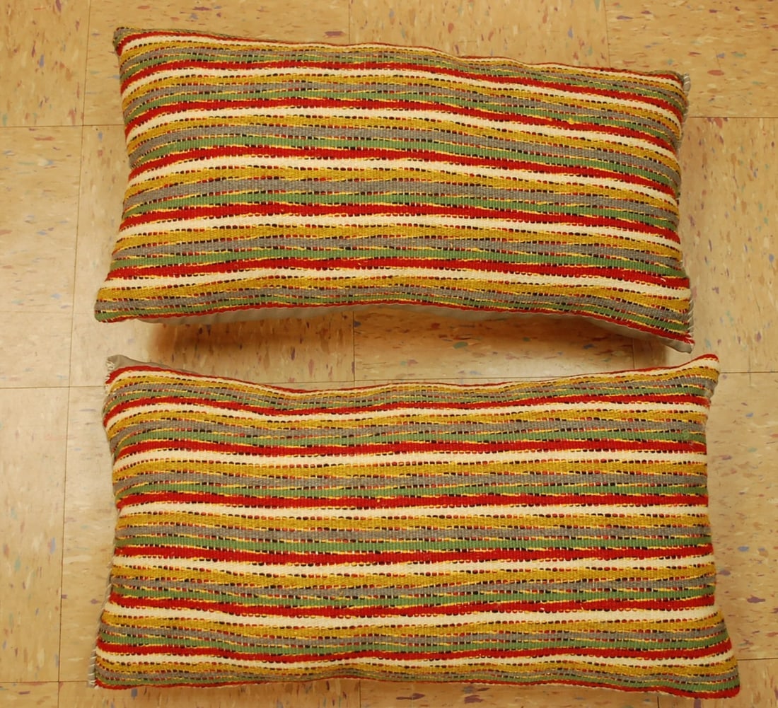 two Hand-Made Pillow Cushion Rug 1'6" x 1' 8": Title: two Hand-Made Pillow Cushion Rug 1'6" x 1' 8"Description:two Antique detailed design hand made functional_useable pillow_cushion with exact size of 1'6" x 1' 8" the pillow is filled with poly-