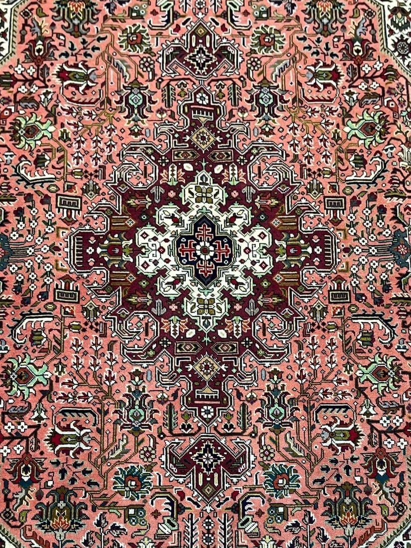 Hand Knotted Persian Tabriz Rose Oriental Area Rug 6'8" x 9'11" - 11