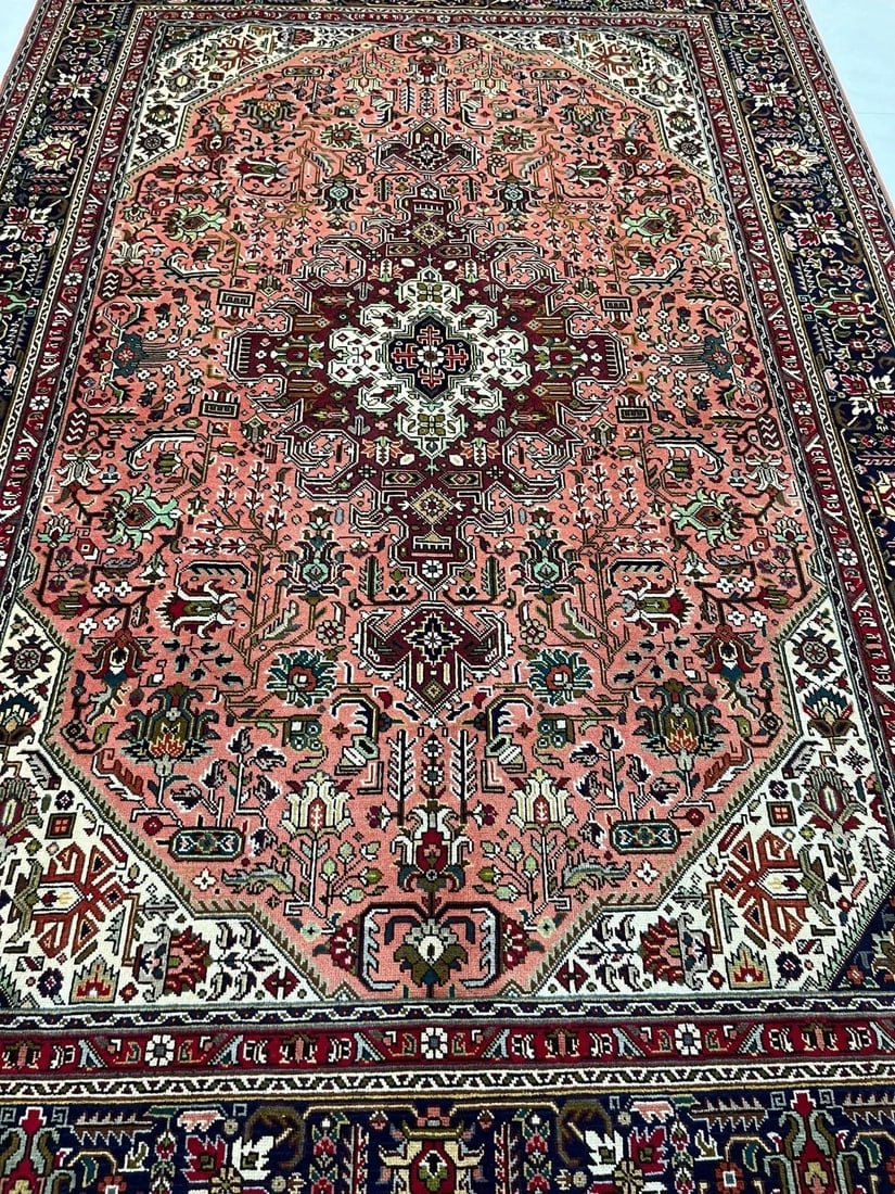 Hand Knotted Persian Tabriz Rose Oriental Area Rug 6'8" x 9'11" - 8