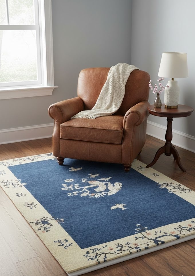 Navy Blue Bordered Modern 4X6 Kazak Oushak Pakistan Rug - 2