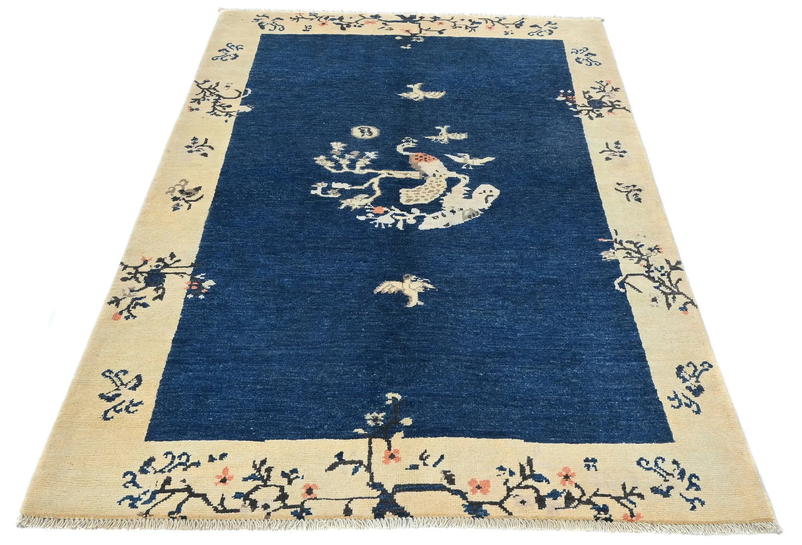 Navy Blue Bordered Modern 4X6 Kazak Oushak Pakistan Rug - 5