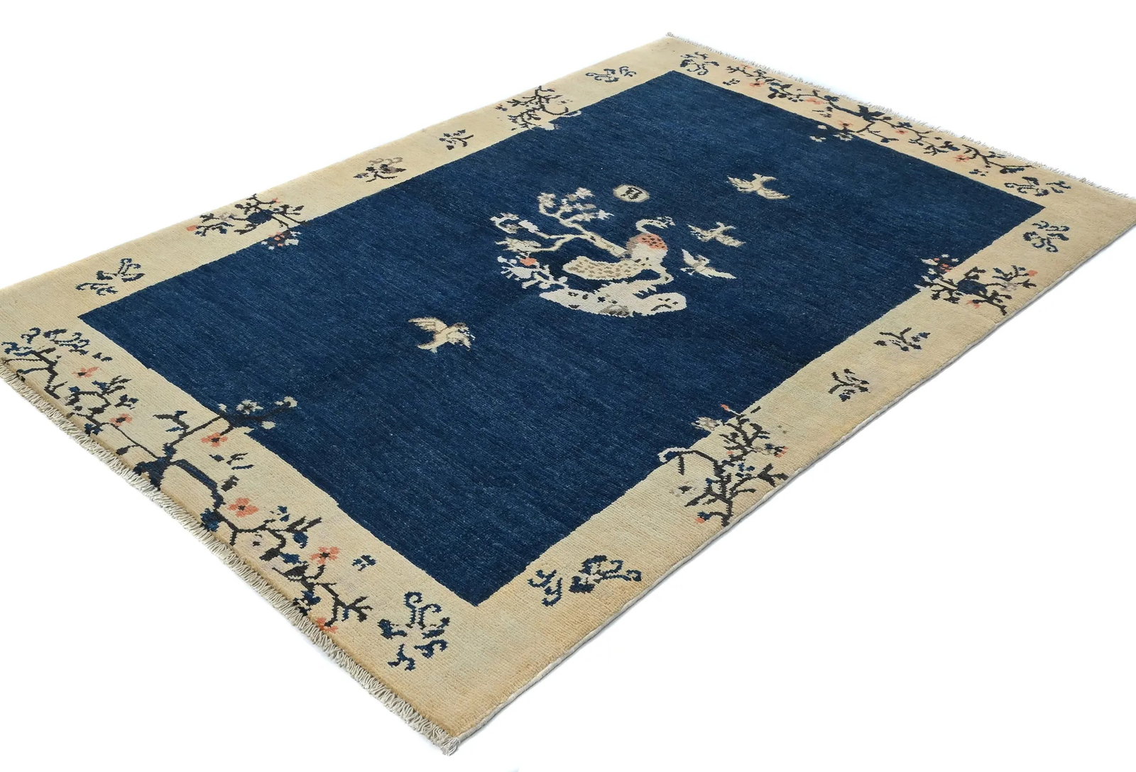 Navy Blue Bordered Modern 4X6 Kazak Oushak Pakistan Rug - 6