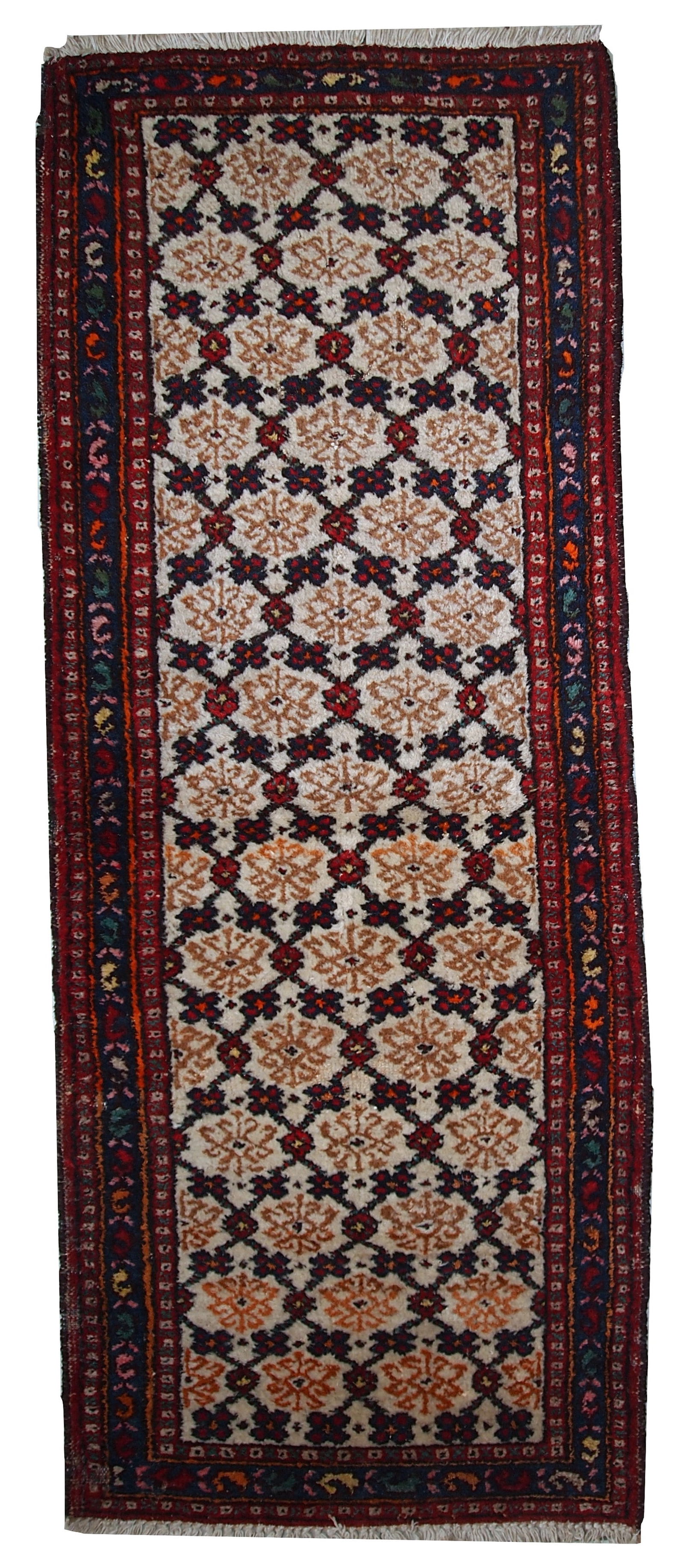 Handmade vintage Persian Hamadan runner 2.6' x 6.8' ( 80cm x 207cm ) 1960s - 2