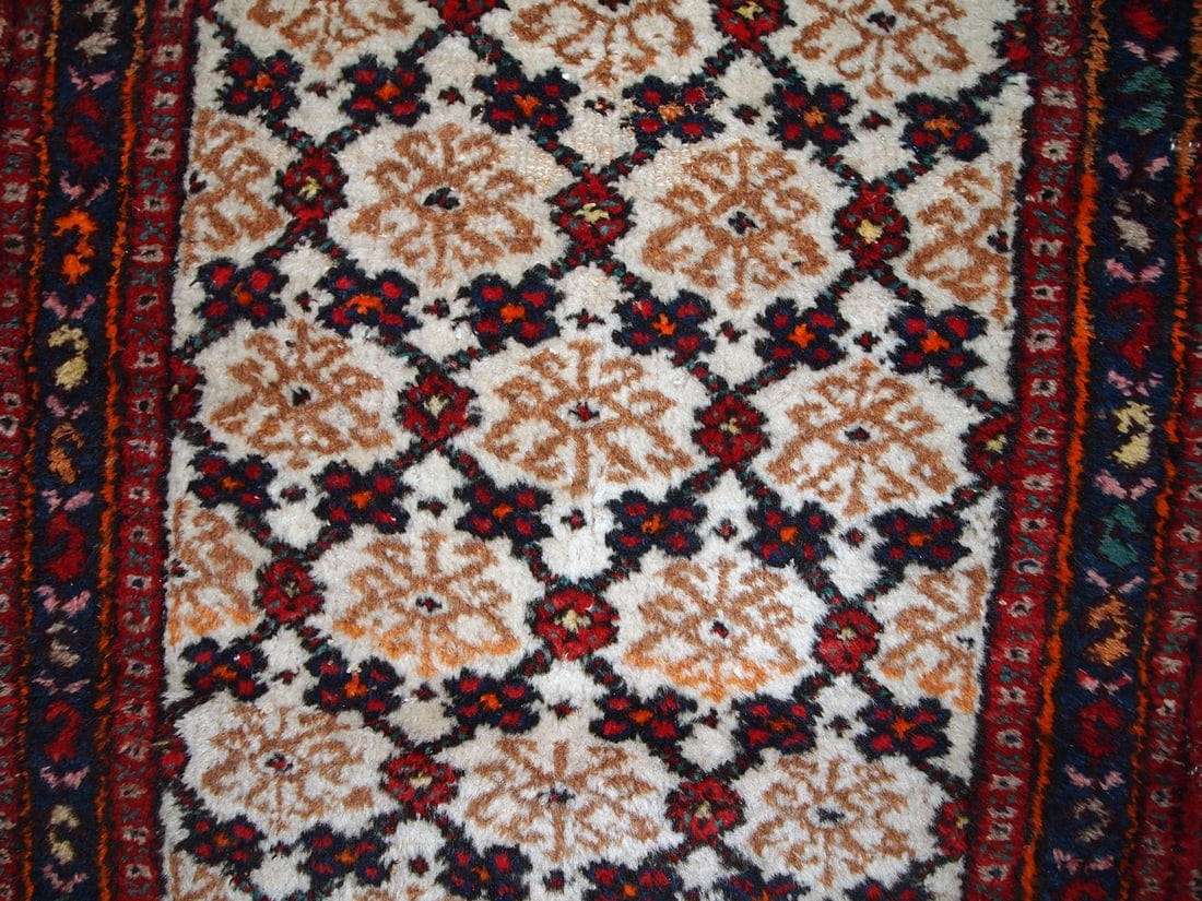 Handmade vintage Persian Hamadan runner 2.6' x 6.8' ( 80cm x 207cm ) 1960s - 3