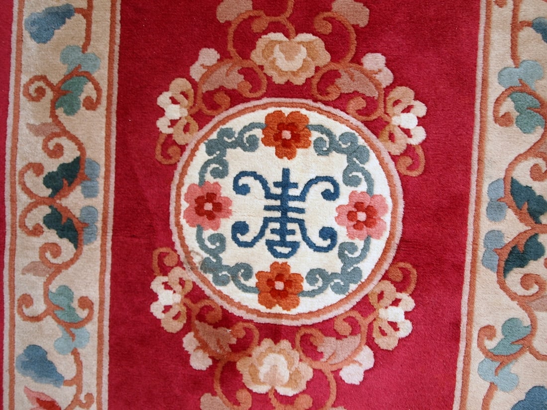 Handmade vintage Art Deco Chinese rug 2.5' x 4.5' ( 77cm x 139cm ) 1970s - 3