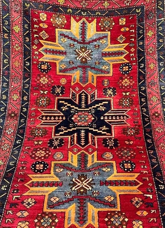 Hand Knotted Karabagh Tribal Wool Red Caucasian Oriental Rug 4'4" x 7" - 8