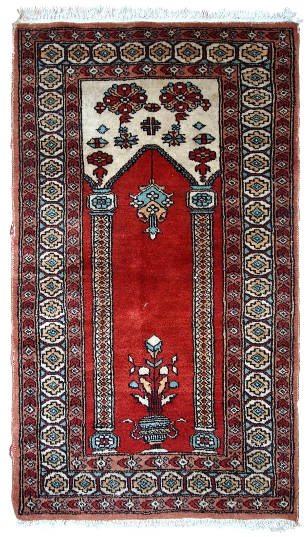 Handmade vintage prayer Turkish Konya rug 2' x 3' (62cm x 92cm) 1970s (1 of 9)