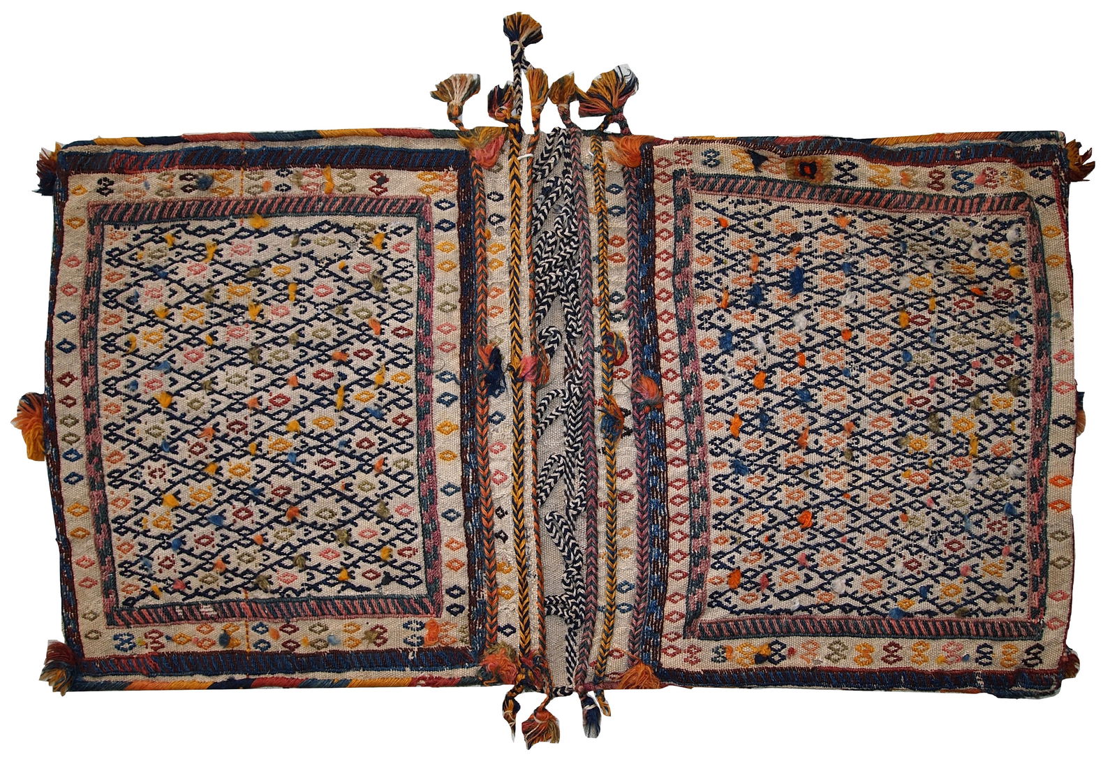 Handmade antique Persian Sumak sadle double bag 1.8' x 3.3' ( 55cm x 100cm) 1940s (1 of 13)