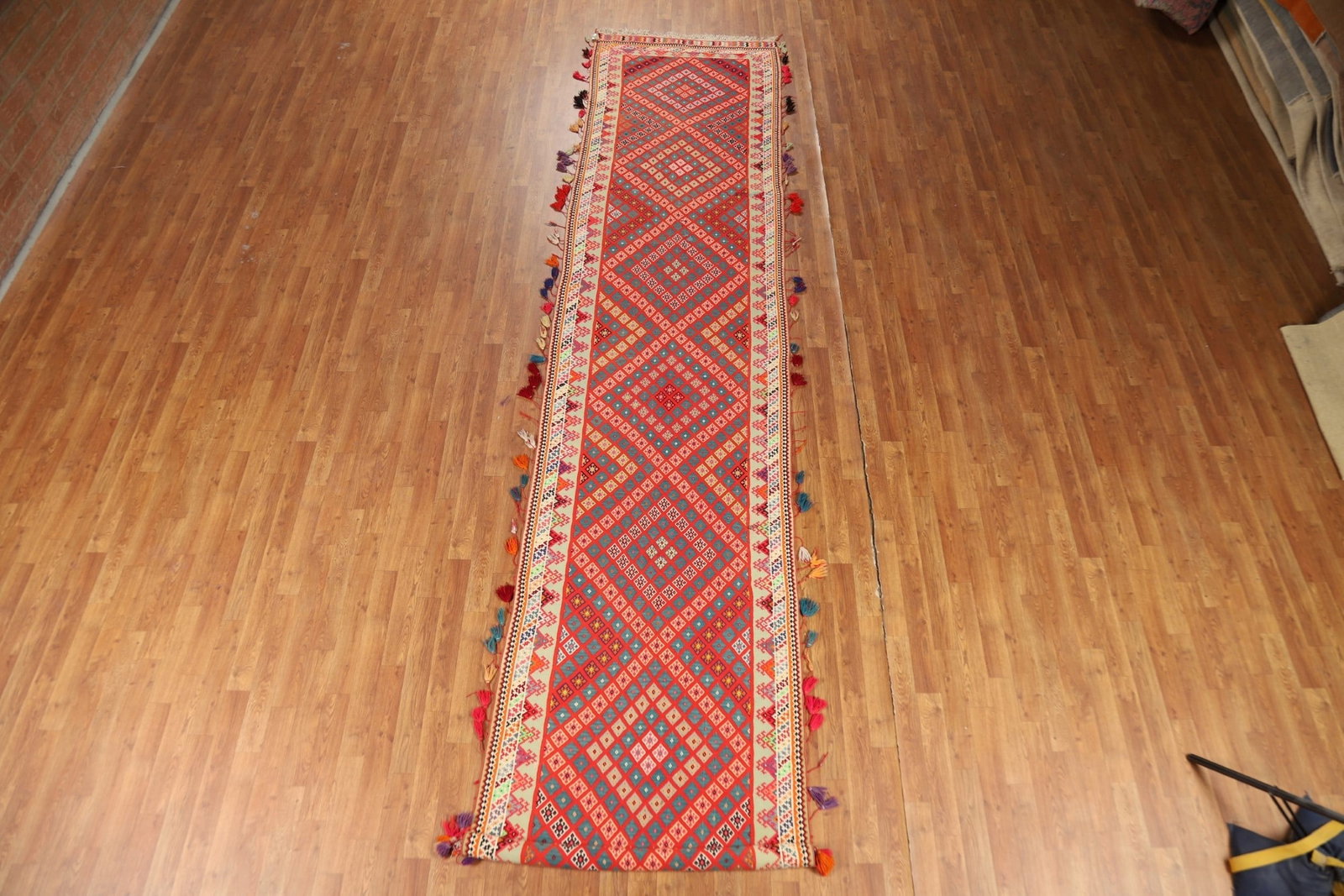 Pre-1900 Vegetable Dye Silk Kilim Persian Runner Rug 3x17 - 3