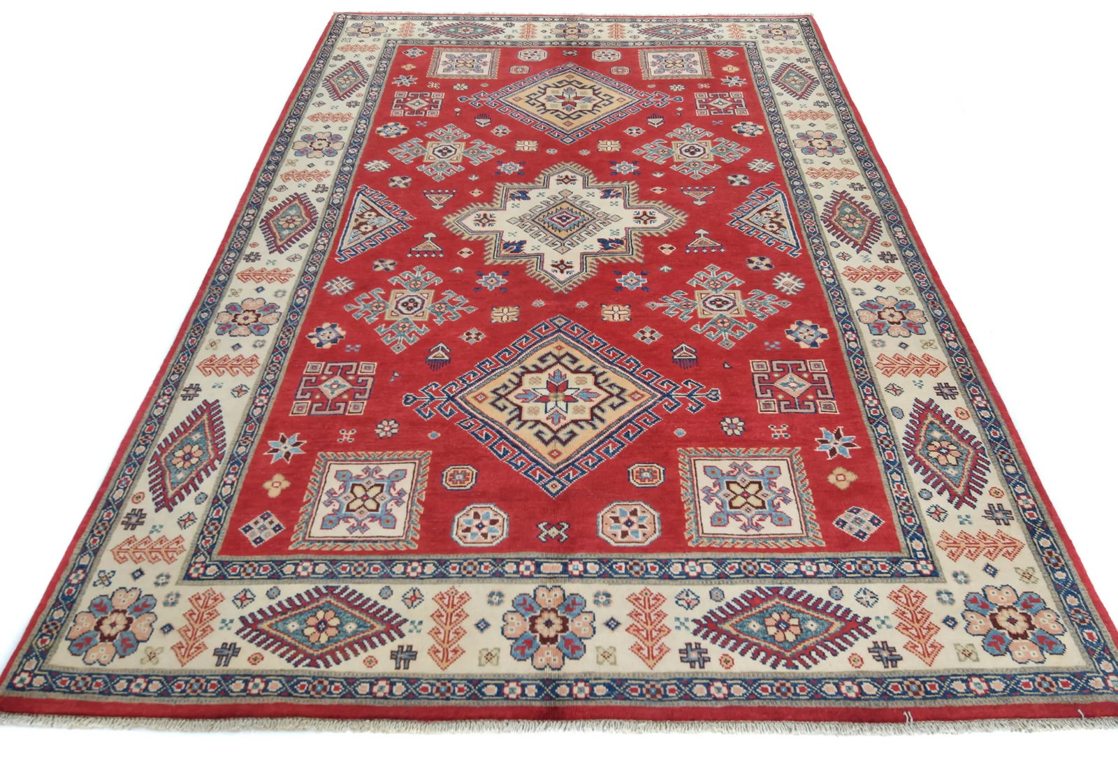 Red Modern Geometric 6X9 Kazak Oushak Pakistan Rug - 10
