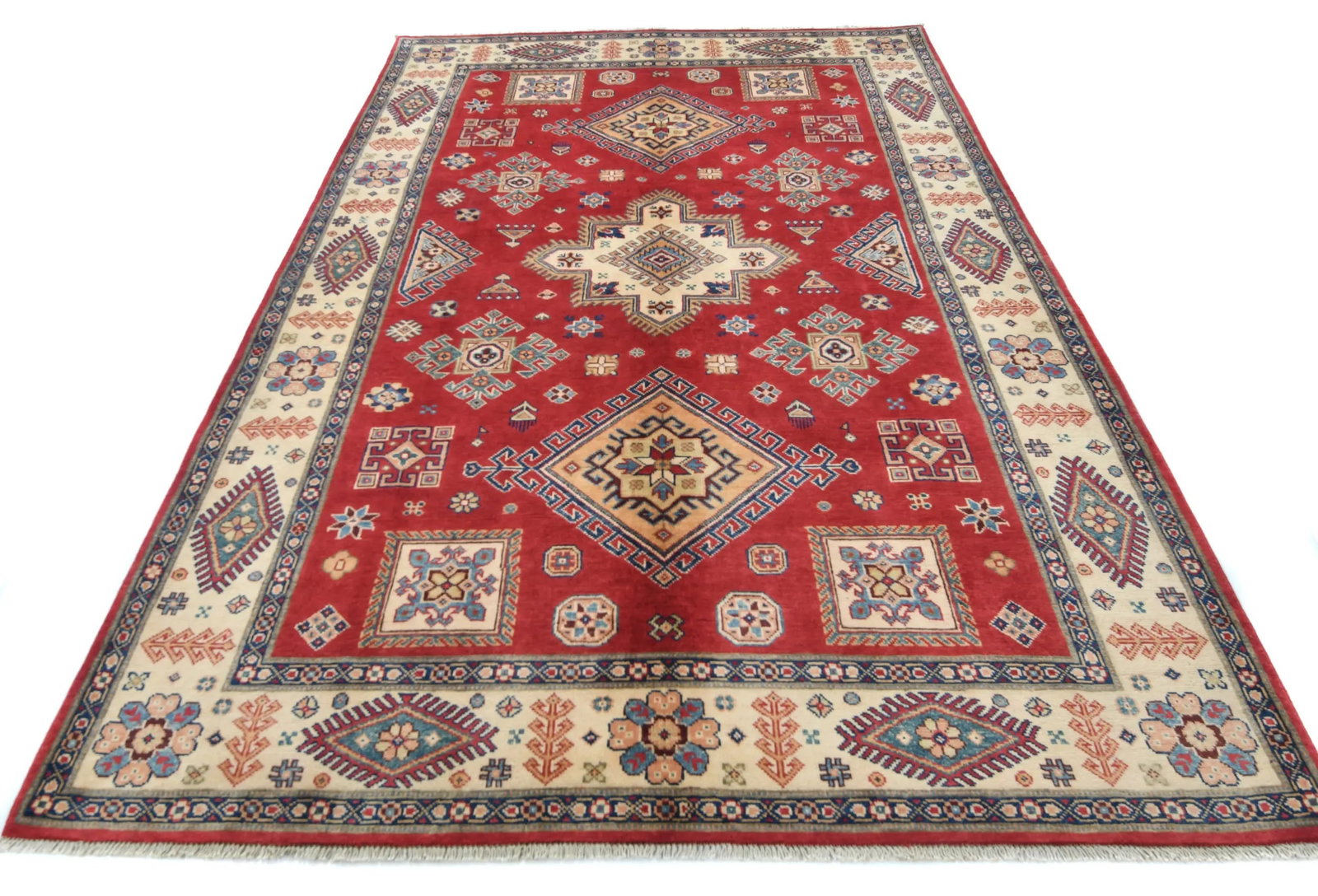 Red Modern Geometric 6X9 Kazak Oushak Pakistan Rug - 3