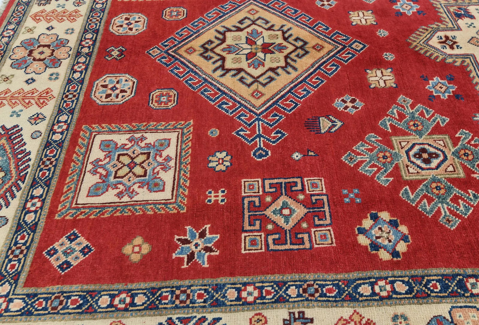 Red Modern Geometric 6X9 Kazak Oushak Pakistan Rug - 7