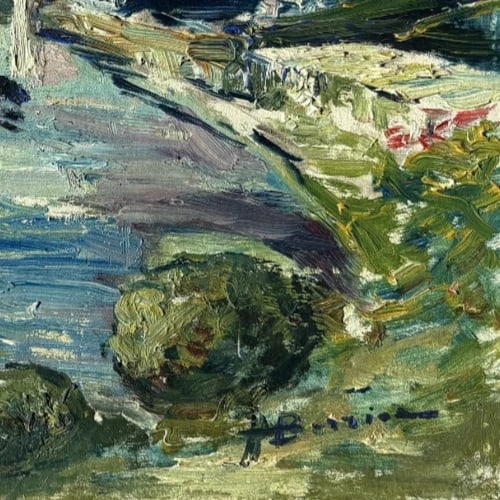 Maritime, Sea, Mountain, Boats - Painting Antique Original Signed - 3