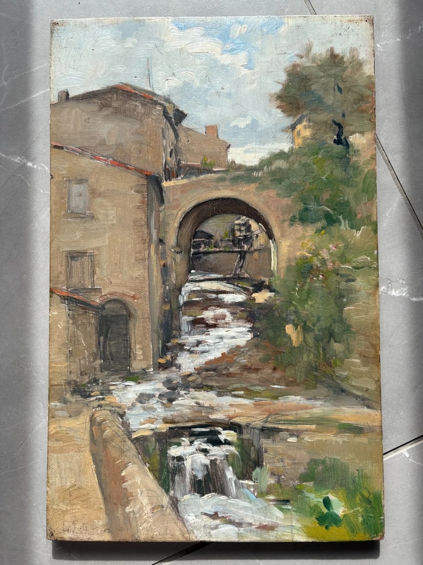 Antique Original Painting Signed Landscape, Cityview Pierre PELTIER (1900-1988) - 2