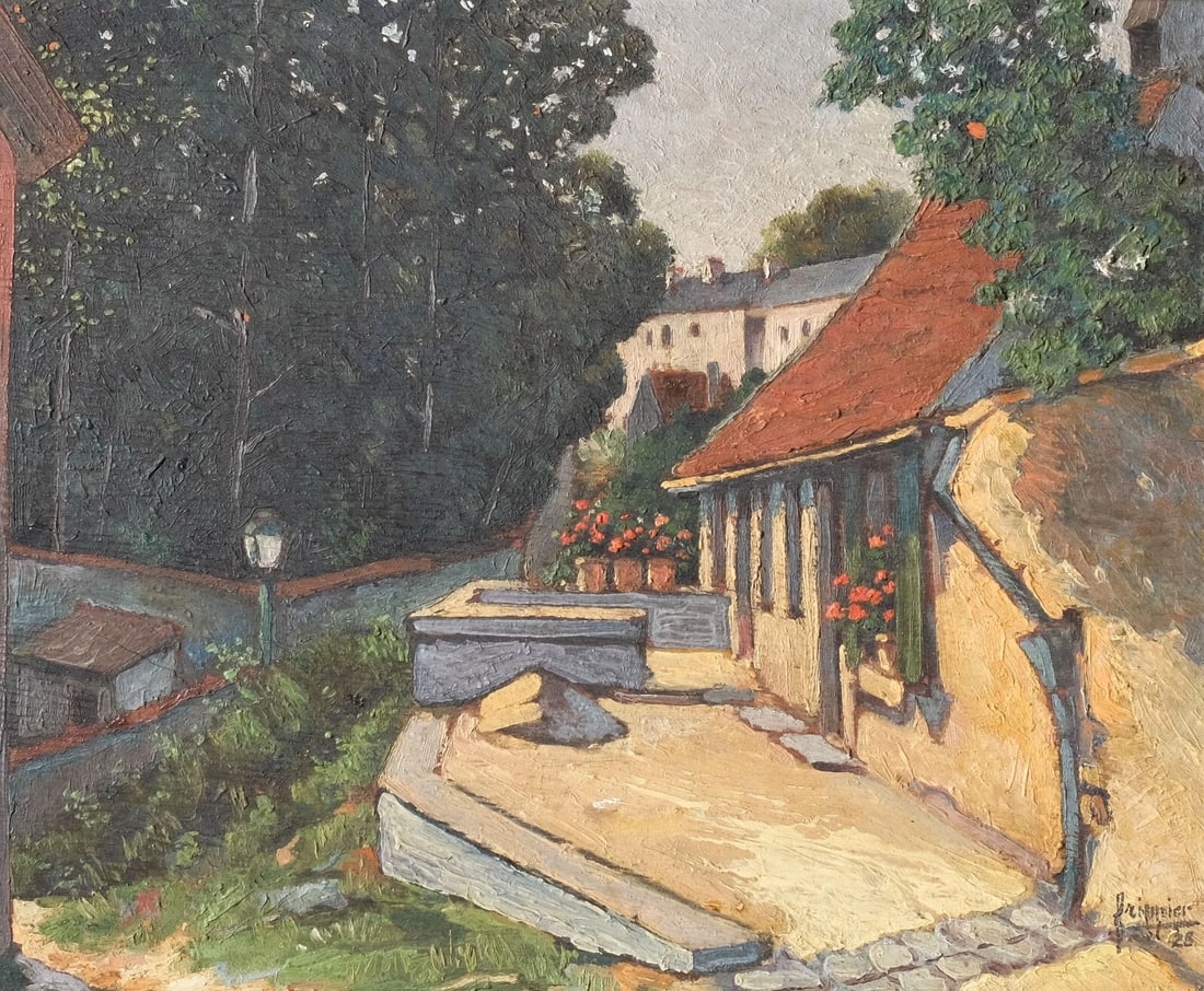 Antique Oil Painting Signed House Landscape, Cityview, Trees: Title: Antique Oil Painting Signed House Landscape, Cityview, Trees Description: Oil on cardboard 35 x 43 cm need to be cleaned up Reserve: $150.00 Shipping: Domestic: Flat-rate of $29 to a