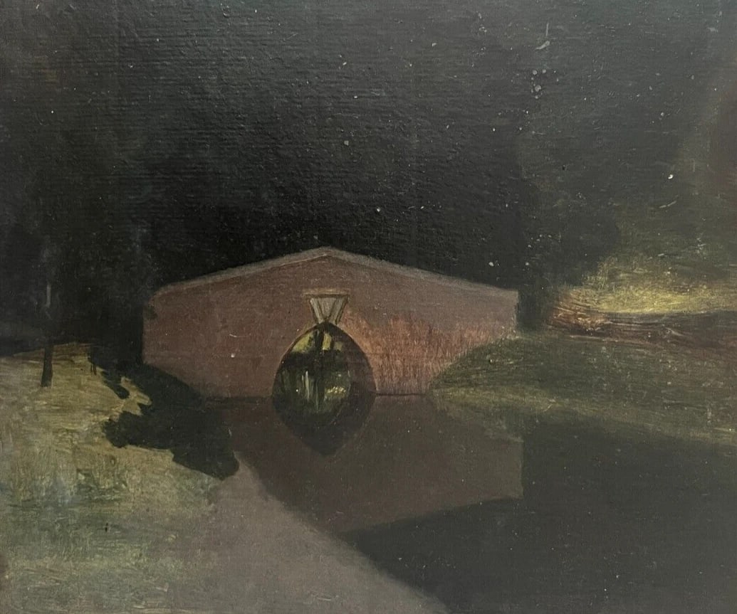 19th century Landscape, Bridge, Tree, River Painting Antique Original: Title: 19th century Landscape, Bridge, Tree, River Painting Antique Original Description: Oil on paper 17.5 x 23.5 cm missing parts, tears Reserve: $100.00 Shipping: Domestic: Flat-rate of