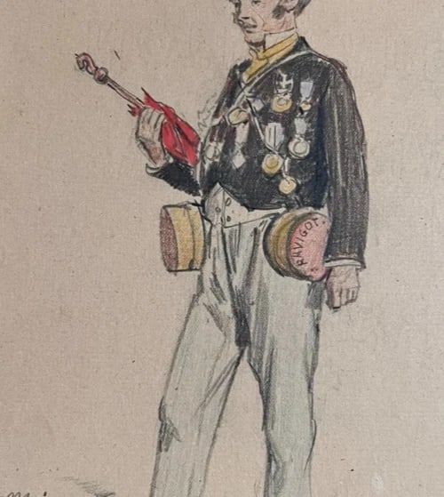 Antique Original Drawing Musician Man Portait, Violon 19th century signed - 3