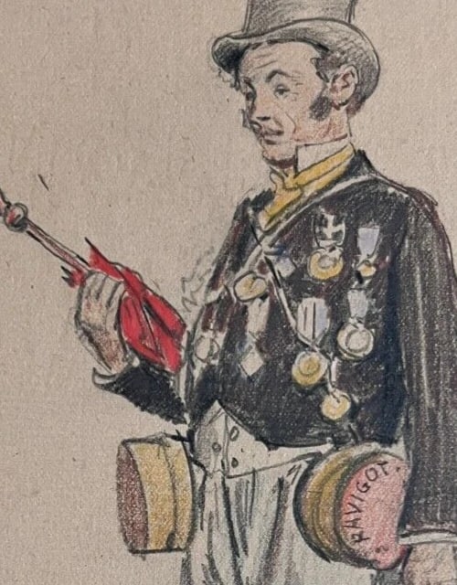 Antique Original Drawing Musician Man Portait, Violon 19th century signed - 4