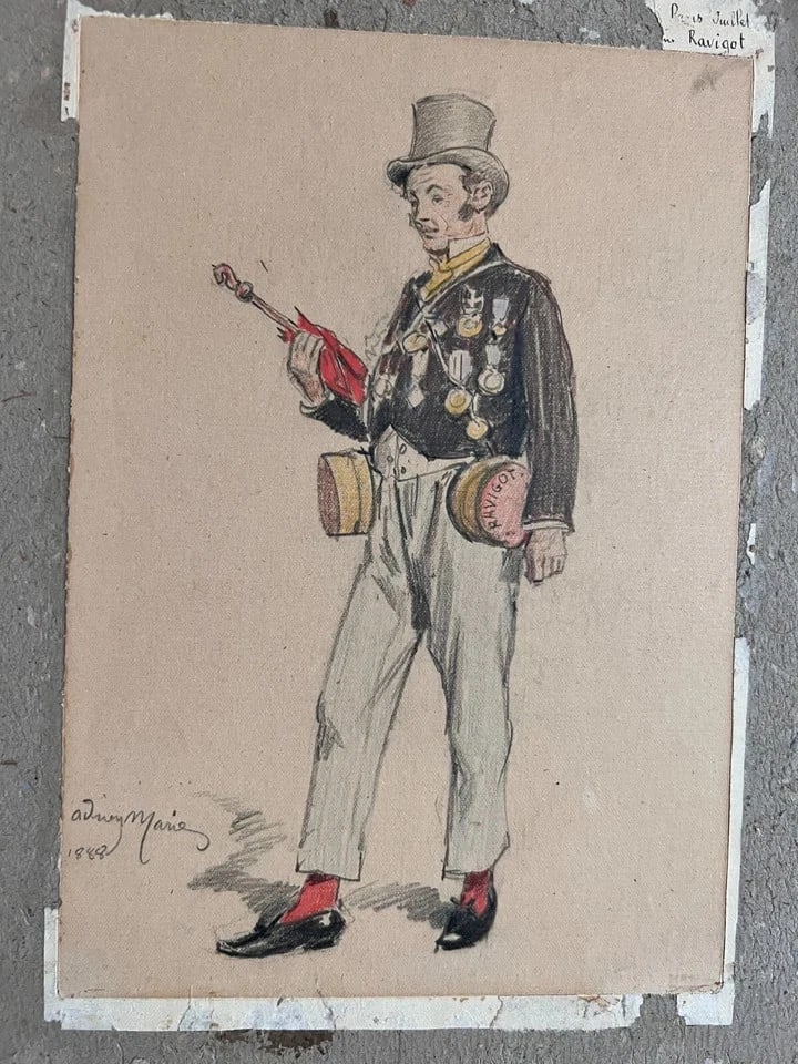 Antique Original Drawing Musician Man Portait, Violon 19th century signed - 8