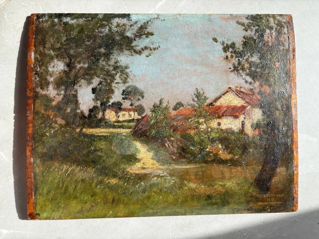 Jean-Aimé SAINT-CYR GIRIER Landscape, Village - Antique Oil Painting Signed - 2