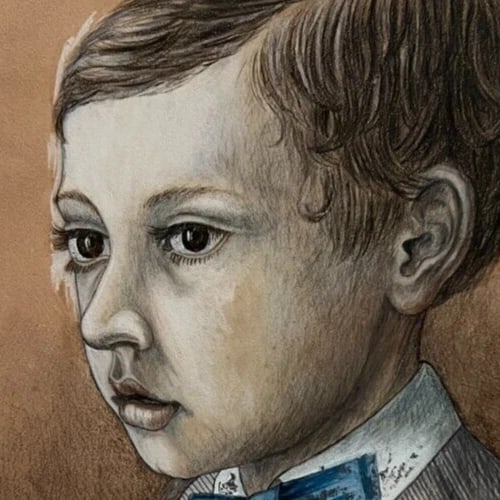 Antique Drawing Ink Original Boy, Portrait, Child 1870 19th century - 2