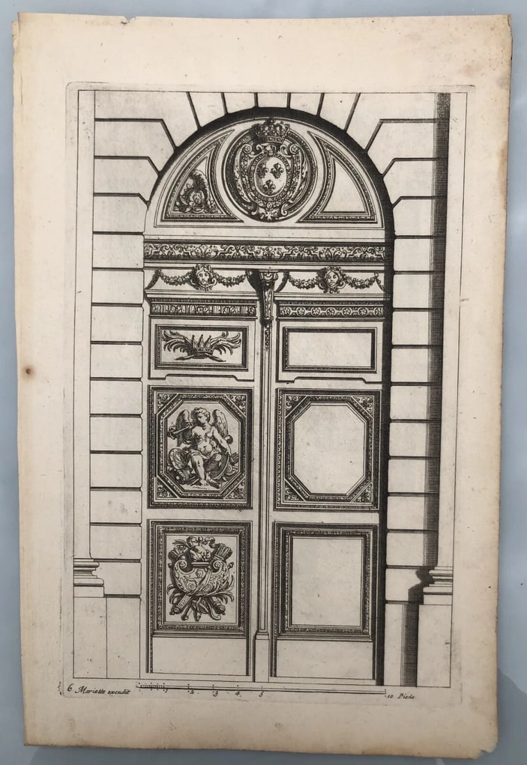 Antique Original Etching Jean LEPAUTRE (1618-1682) Doors, Architecture x5 - 2