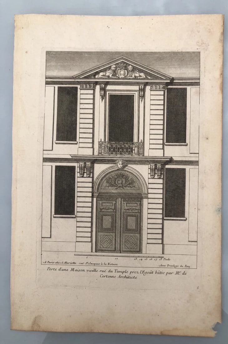 Antique Original Etching Jean LEPAUTRE (1618-1682) Doors, Architecture x5 - 3