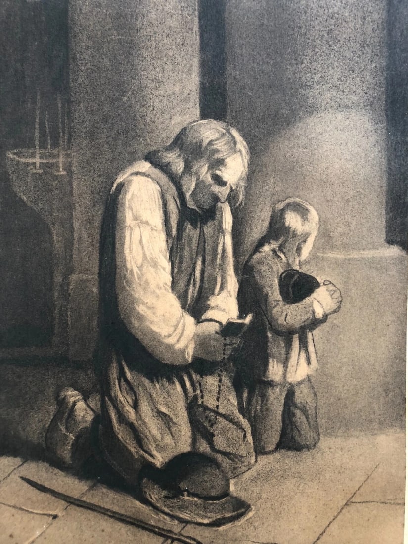 19th century Praying Man, Child Drawing Antique Charcoal Old: Title: 19th century Praying Man, Child Drawing Antique Charcoal Old Description: Charcoal on paper 11.81 x 8.66 inches / 30 x 22 cm pasted on paper Reserve: $200.00 Shipping: Domestic: Flat-rate