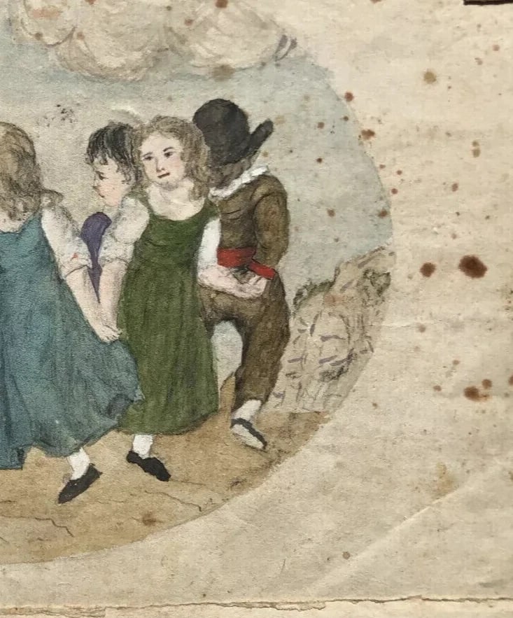 Original Antique Pencil 19th century Drawing Children, People Dancing Artwork - 6