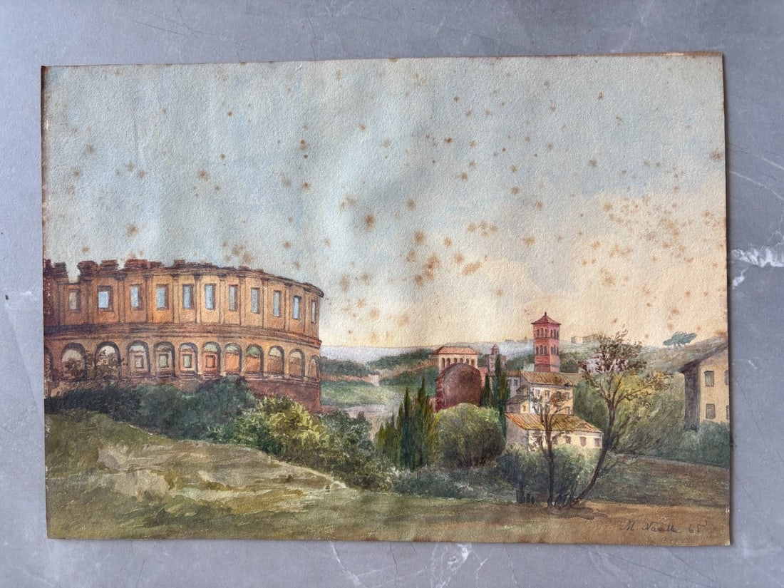 Antique Oil Original Painting signed Italian Landscape, Coliseum - 6