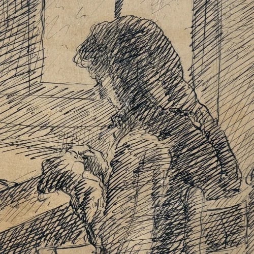 Vintage Original Old Drawing People, Kids, Child Teaching Lesson - 3