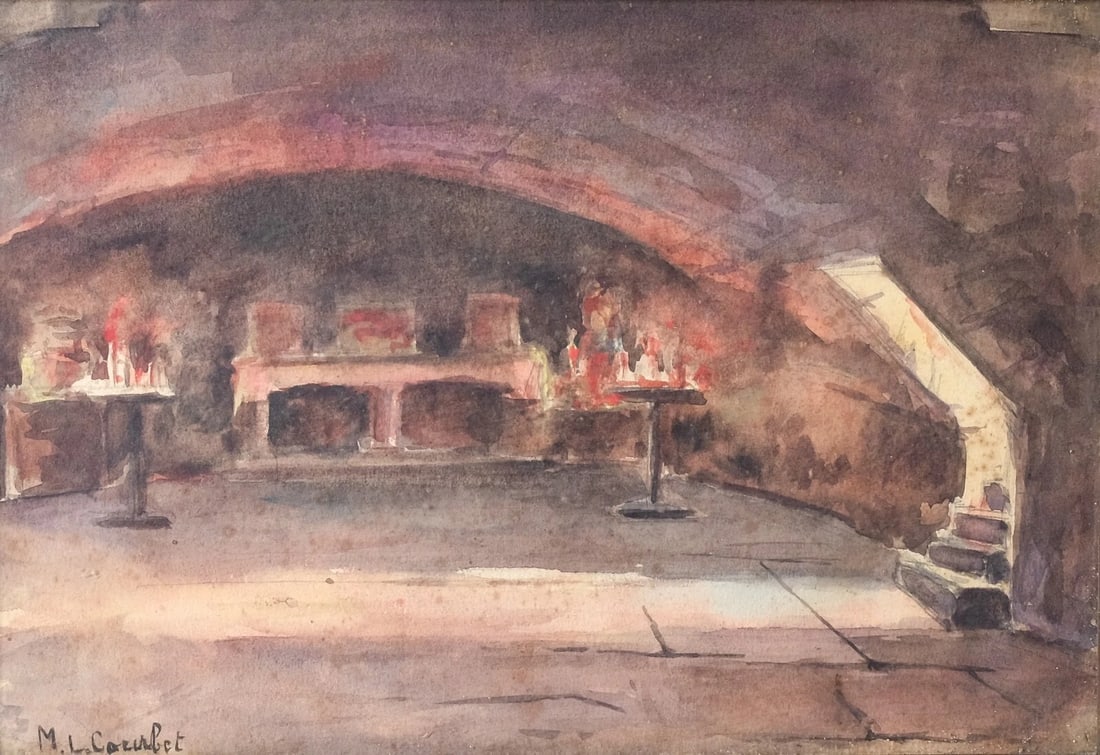 Antique Original Painting signed By the Fire, Underground Landscape: Title: Antique Original Painting signed By the Fire, Underground Landscape Description: Watercolor on paper 29.5 x 20.5 cm Reserve: $90.00 Shipping: Domestic: Flat-rate of $29 to anywhere w