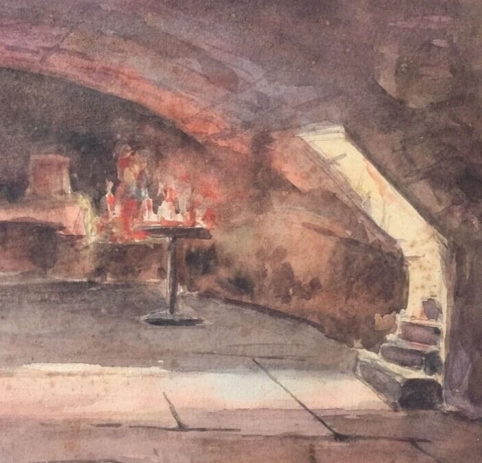 Antique Original Painting signed By the Fire, Underground Landscape - 3