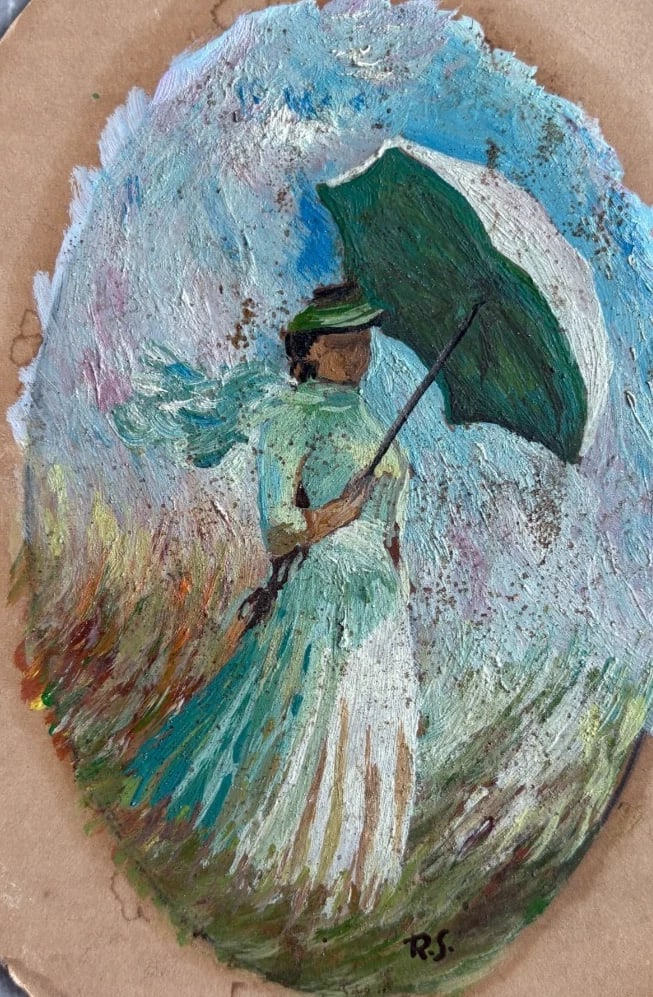 Antique Oil Painting signed Woman Portrait with Umbrella - 3