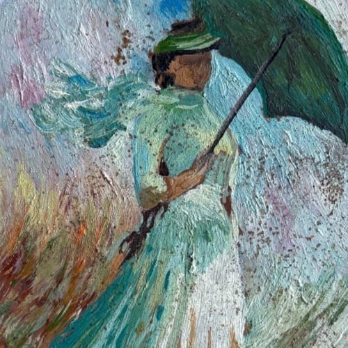 Antique Oil Painting signed Woman Portrait with Umbrella - 5