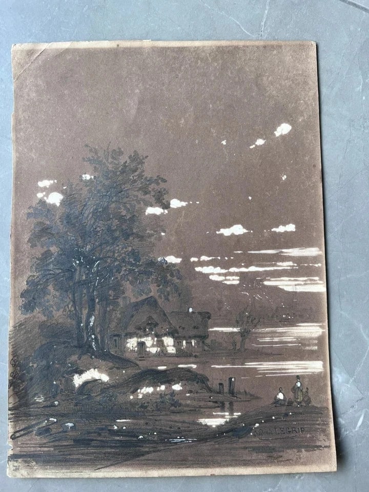 Antique Original Drawing 19th century Landscape Frédéric LEGRIP (1817-1871) - 2
